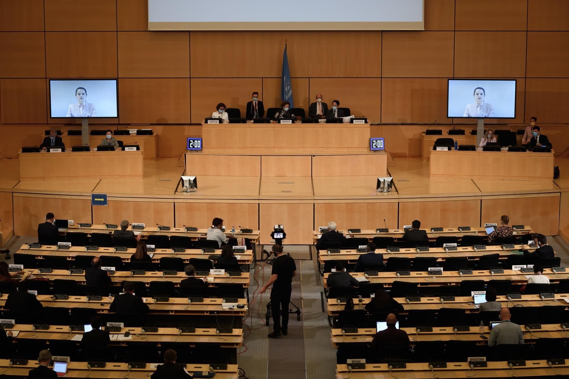 Eine Videobotschaft der belarussischen Oppositionspolitikerin Swetlana Tichanowskaja wird gegen den Widerstand Russland, Chinas und von Belarus am Freitag im UN-Menschenrechtsrat in Genf gezeigt.