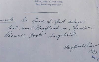 Mitteilung des Magistratsbüro vom 13. Mai 1933