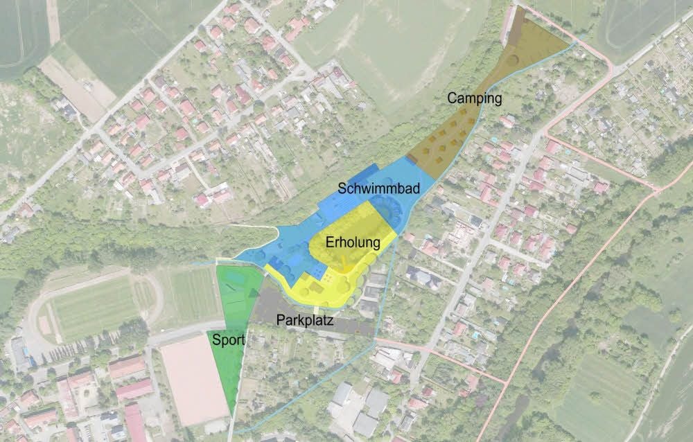 Der Flächenplan des Konzepts des Ingenieurbüros Deuter zeigt die Anordnung der Themenbereiche.