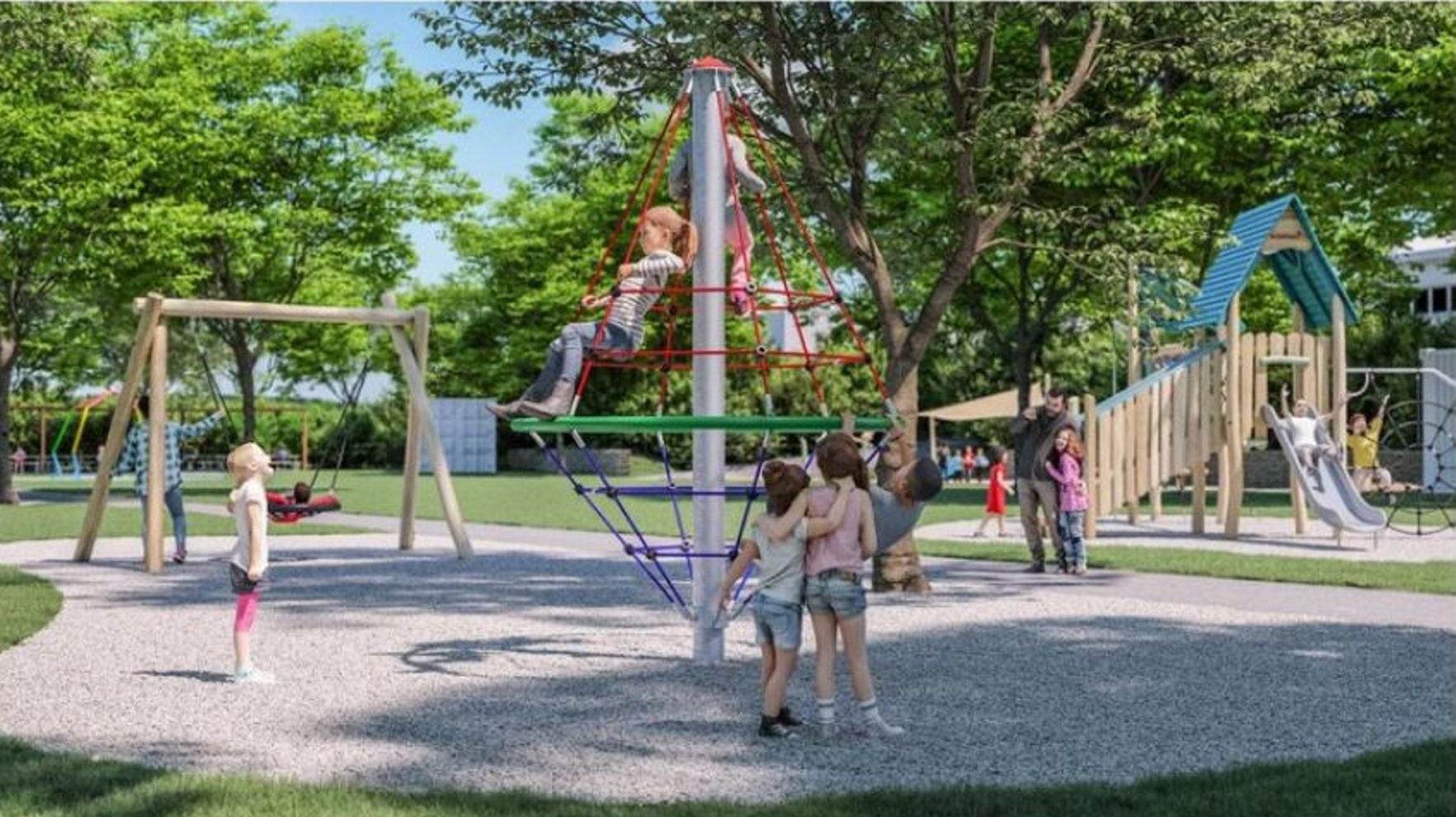 Nach aktuellem Planungsstand soll der Spielplatz sechs Bereiche und einen neuen Drehbaum mit Metallstütze bekommen.