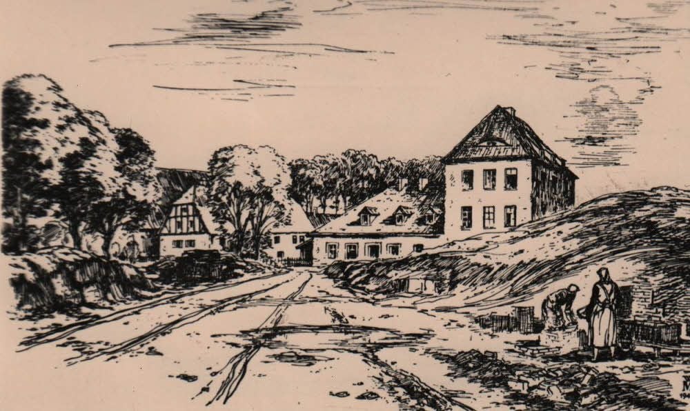 Die Neue Hütte in Wimmelburg, wie sie der Maler und Zeichner Walter Möbius 1941 im Bild festgehalten hat.