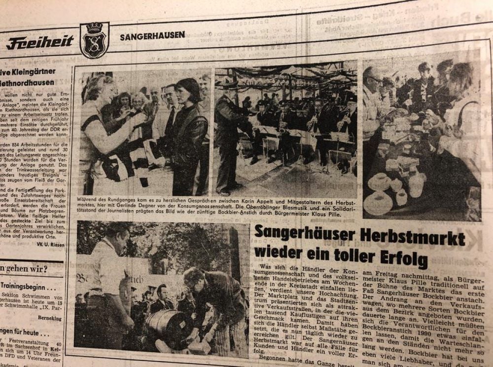 In der „Freiheit“-Lokalausgabe war am 3. Oktober die Welt noch in Ordnung. Es wurde über den Herbstmarkt vom Wochenende berichtet. Immerhin aber mit kleiner Kritik wegen der langen Warteschlangen am Bockbierstand.