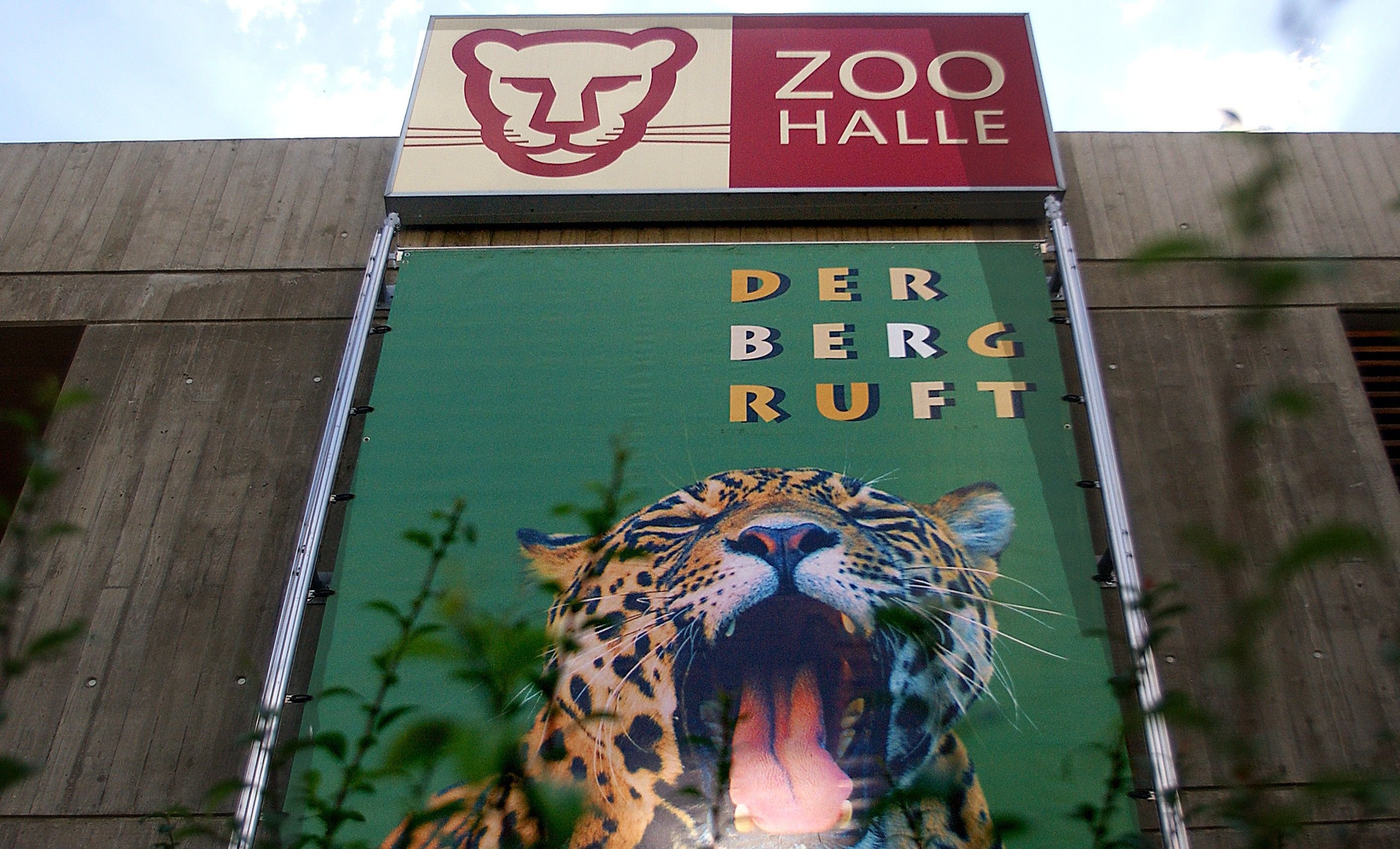 "Der Berg ruft", steht auf der Werbetafel am Eingangsbereich des Berzoos in Halle.
