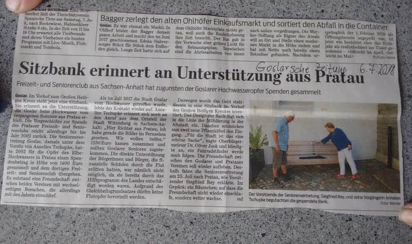 Der Artikel in der Goslarschen Zeitung vom 6. Juli dieses Jahres beschreibt, wie es zu den Kontakten und Spenden der Seniorenvertretungen kam.