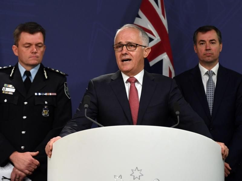 Australiens Regierungschef Malcolm Turnbull informiert in Sydney die Öffentlichkeit. Foto: Sam Mooy