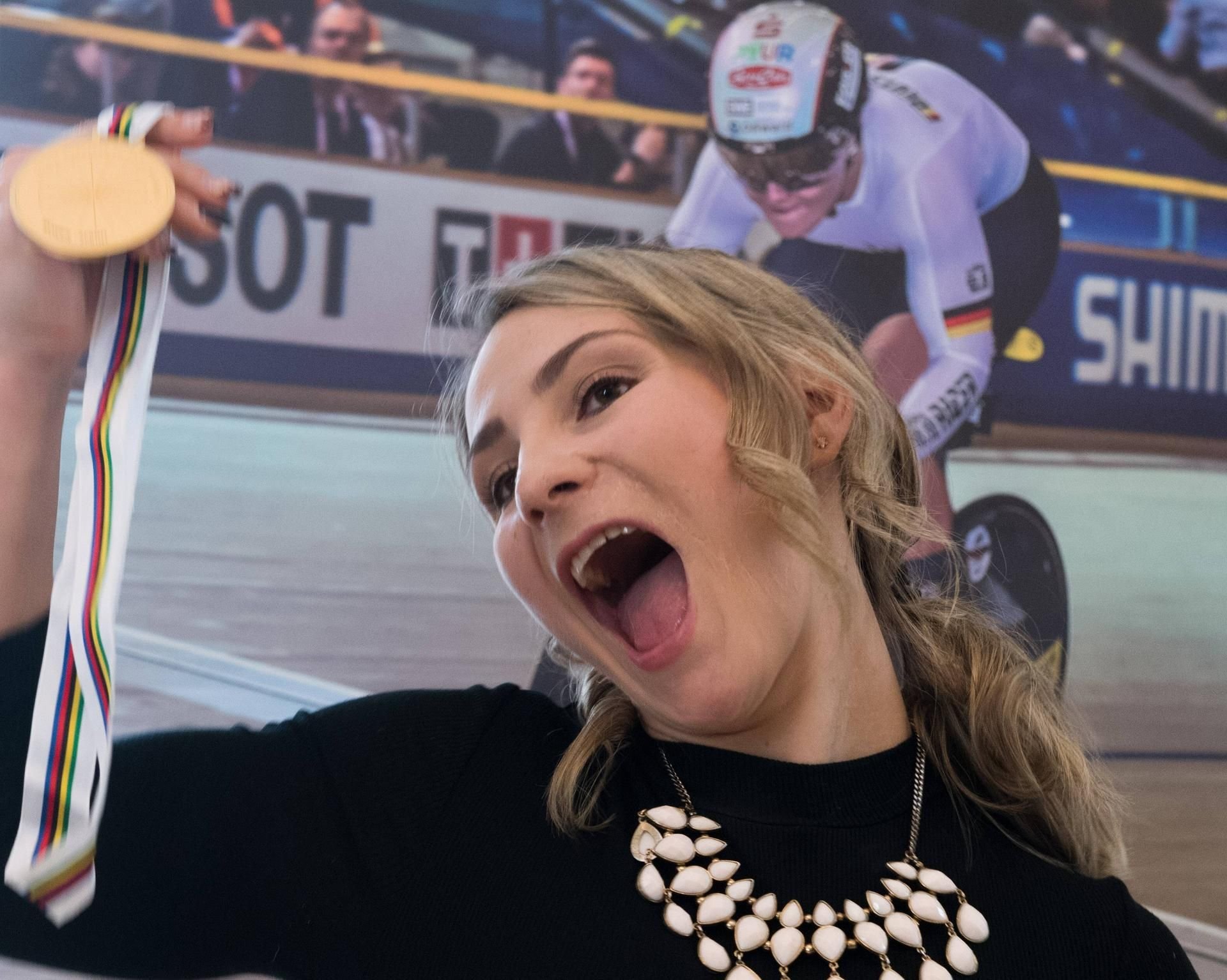 Bahnradsport-Weltmeisterin Kristina Vogel während einer Pressekonferenz.