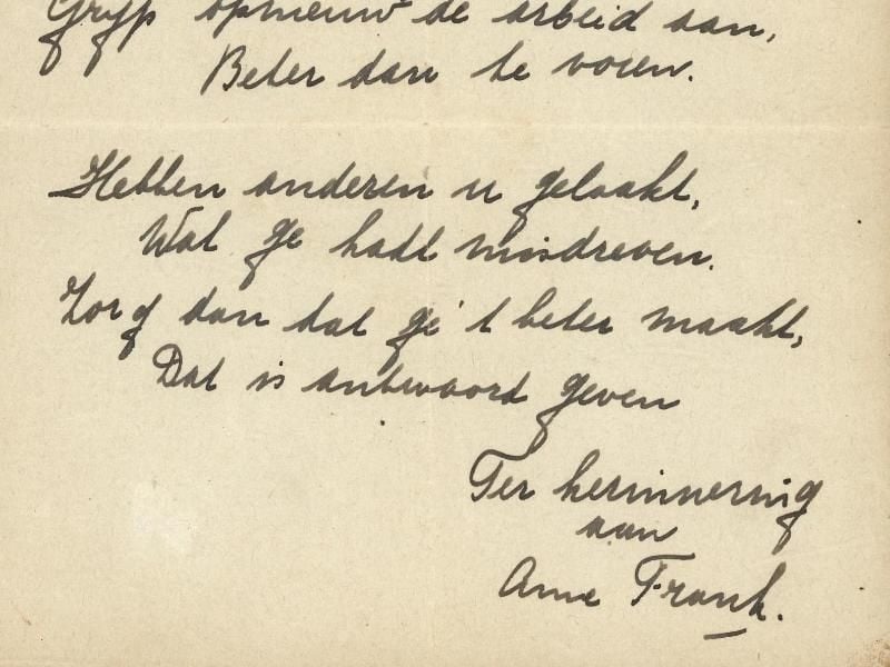 Die undatierte Aufnahme zeigt ein seltenes Gedicht des jüdischen Mädchens Anne Frank (1929-1945). Foto: Bubb Kuyper Veilingen