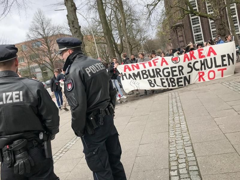 Schüler verschiedener Schulen demonstrieren zwischen dem Helene Lange Gymnasium und der Ida Ehre Schule. Foto: Christian Charisius/Archiv