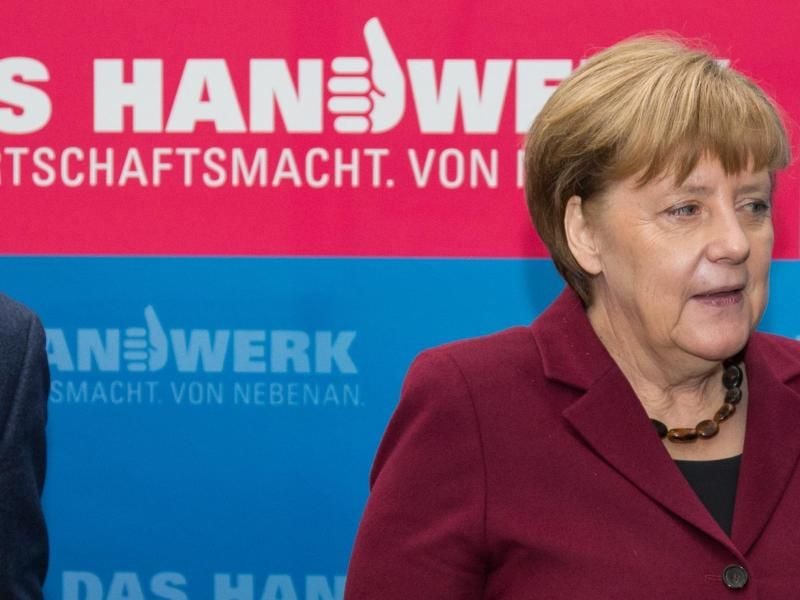 Bundeskanzlerin Angela Merkel (CDU) beim Forum des Zentralverbandes des Deutschen Handwerks (ZDH). Foto: picture alliance / Friso Gentsch/dpa
