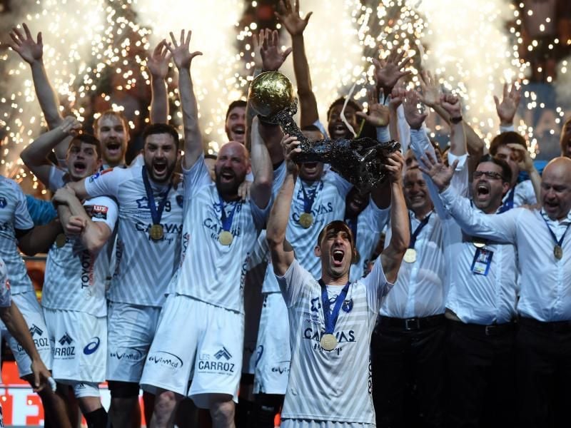 Die Spieler aus Montpellier feiern den Gewinn der Champions League. Foto: Federico Gambarini