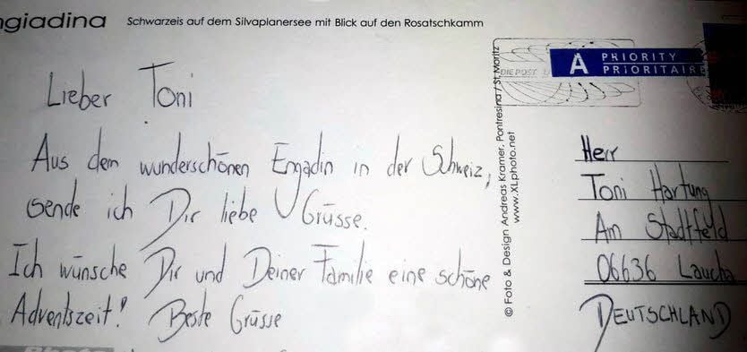 Auch diese Karte aus der Schweiz erreichte Toni.