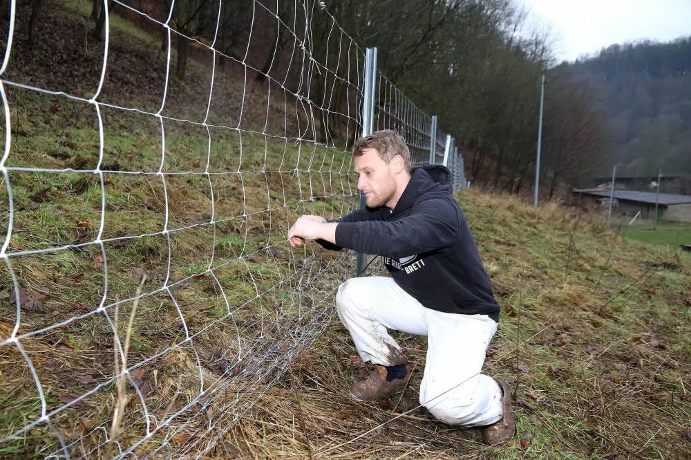 Marcus Wieczorek beim Aufbau des Zauns
