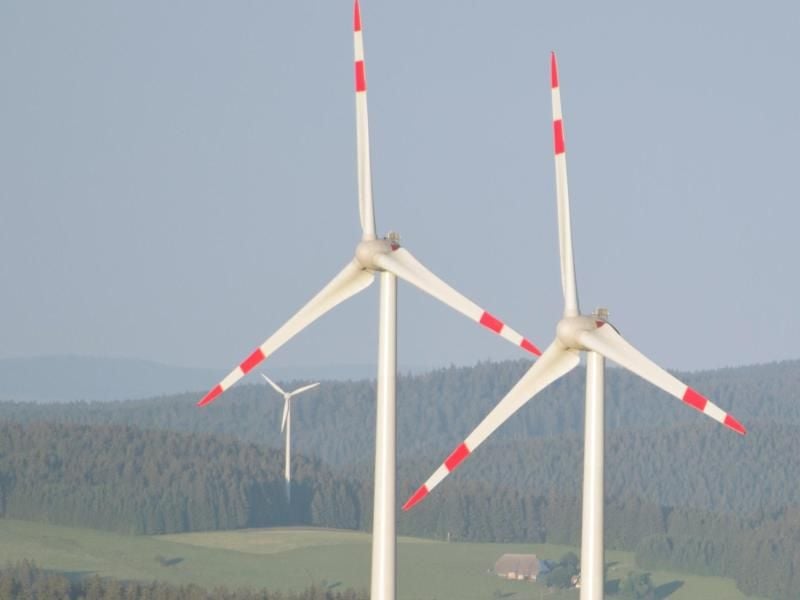 Windräder stehen im Wald. Foto: Patrick Seeger/Archiv