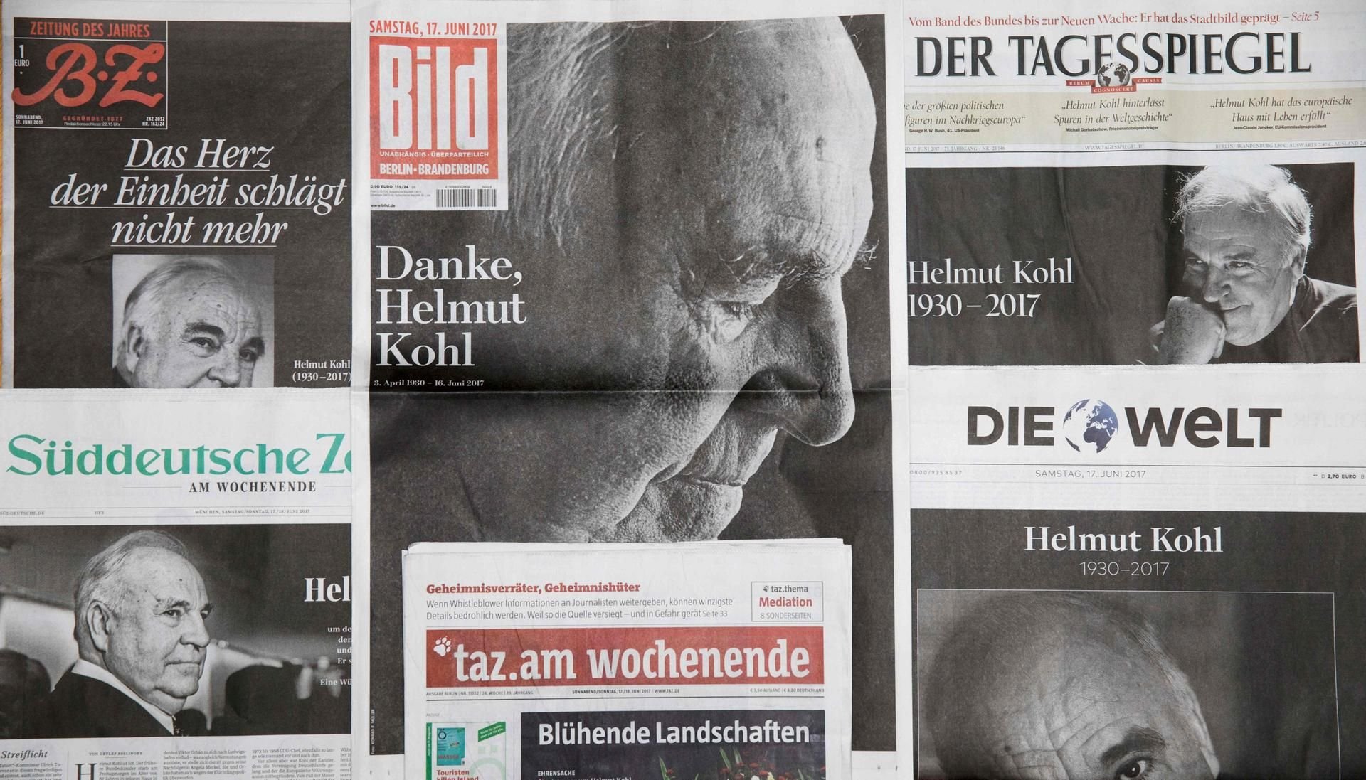 Alle Blätter Deutschlands haben sich auf ihren Titelseiten mit dem Tod Helmut Kohls beschäftigt.