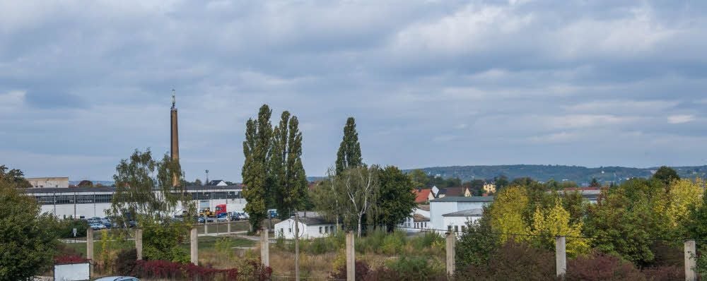 Blick auf das Gelände am Linsenberg, wo einst in der DDR die Mewa produziert hatte, unter anderem auch für den schwedischen Möbelkonzern Ikea. In dem Betrieb waren damals auch Zwangsarbeiter beschäftigt.