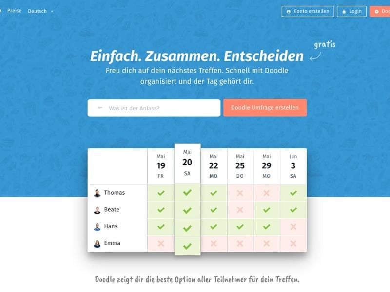 Mit Doodle lassen sich in größeren Gruppen recht einfach Termine finden. Foto: Doodle/dpa-tmn
