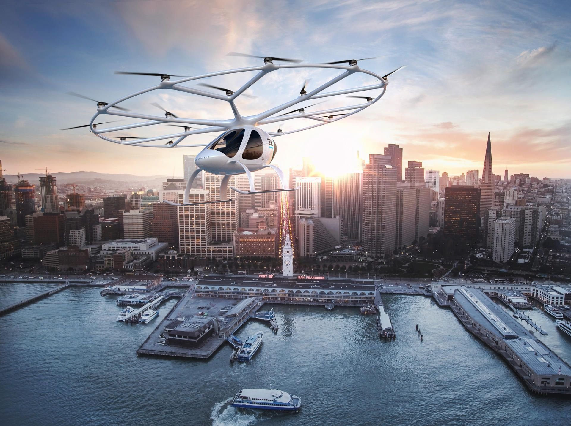 Das Handout von Daimler Ag - Global Communication zeigt eine Computeranimation von urbanem On-Demand-Luftverkehr.