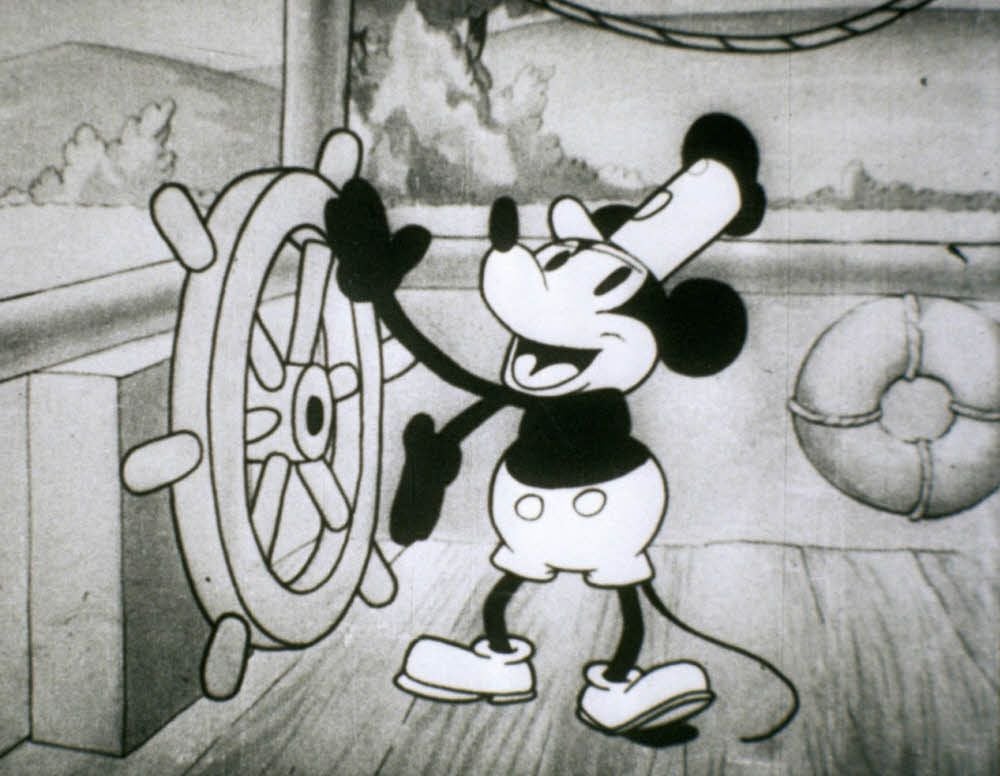 Erster Auftritt 1928: Micky Maus im Trickfilm „Steamboat Willie“.