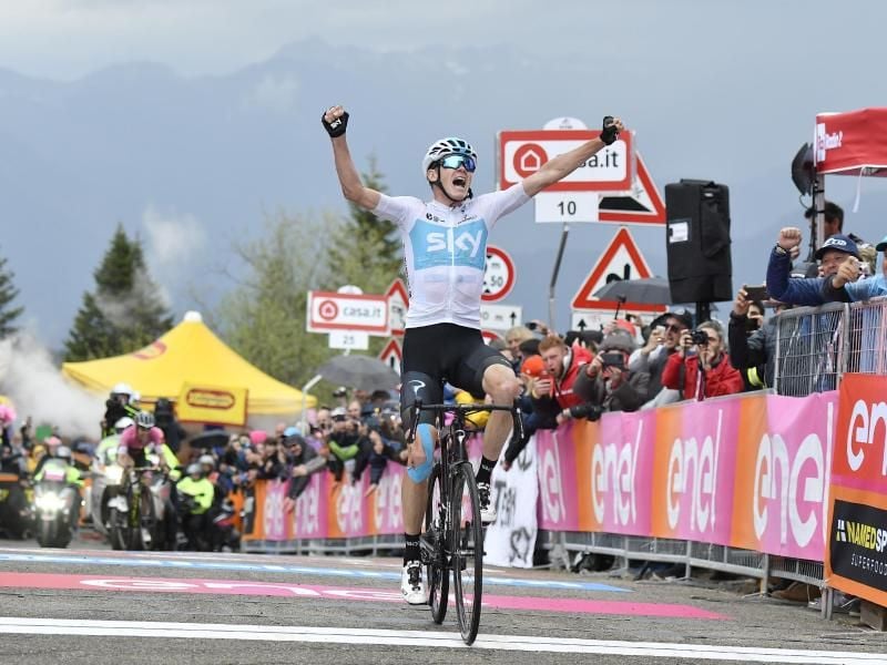 Chris Froome bejubelt seinen Etappensieg auf dem Monte Zoncolan. Foto: Yuzuru Sunada