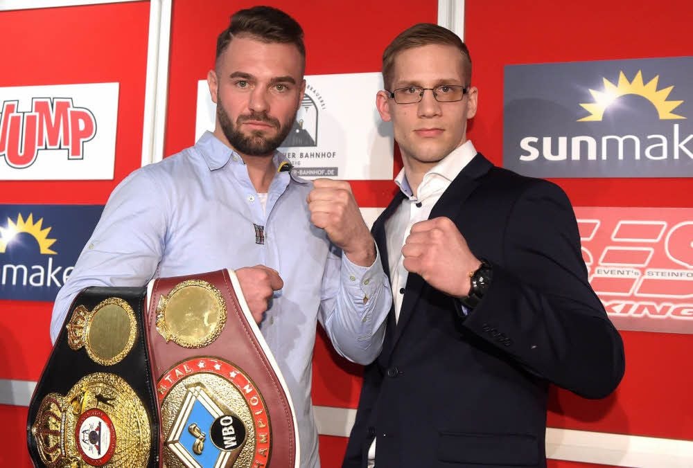 Dominic Bösel (l.) aus Freyburg gegen Sami Enbom aus Finnland oder Linksausleger gegen Rechtsausleger - dieses Duell zweier bisher unbesiegter Profis wird es am 18. März in Leipzig geben.