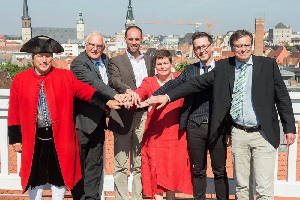Haben ein Museumsnetzwerk gegründet: Die Museumsdirektoren Steffen Kohlert, Thomas Müller-Bahlke, Frank Steinheimer, Jane Unger, Thomas Bauer-Friedrich und Clemens Birnbaum wollen künftig gemeinsame Sache machen.