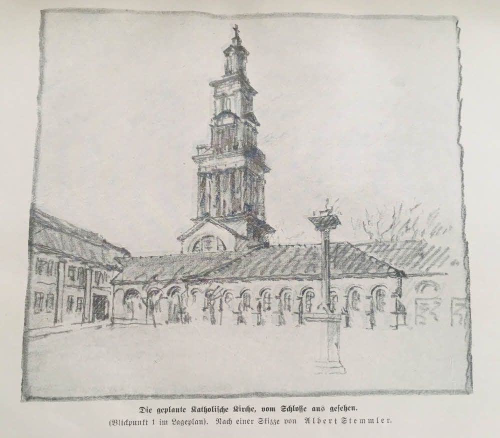 Eine 1927 entstandene Skizze des Architekten Albrecht Stemmler aus Köthen mit der Darstellung, wie St. Maria hätte aussehen sollen.