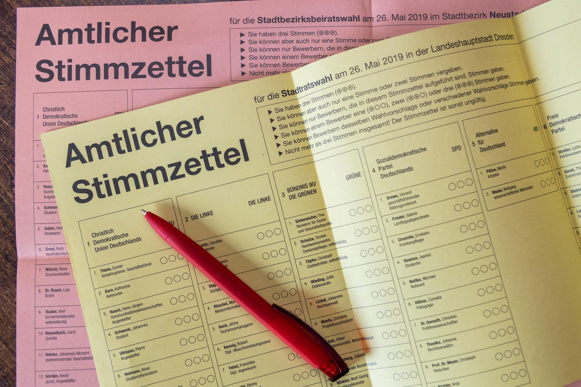 Wahlzettel für die Kommunalwahl in Sachsen