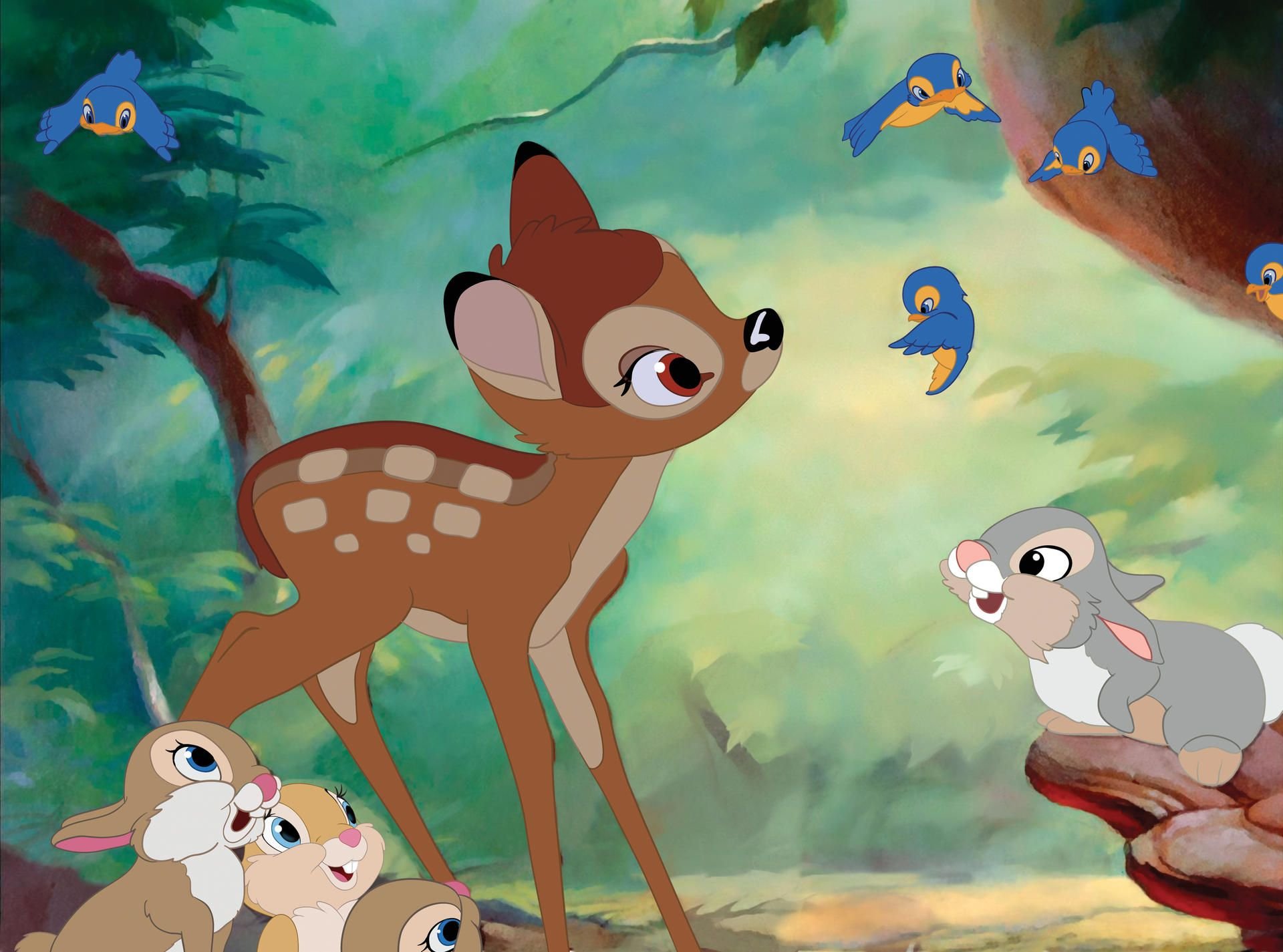 Das Rehkitz Bambi in einer Szene des Films „Bambi“.