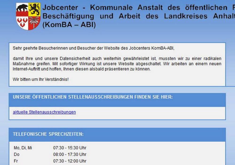 Viel gibt es auf der Internetseite der KomBA nicht zu sehen.