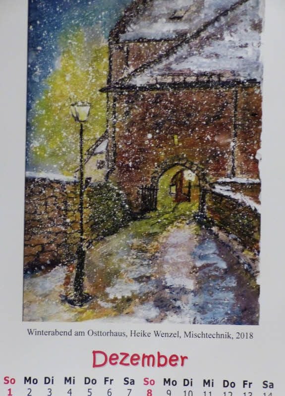 Heike Wenzel, „Winterabend am Osttorhaus“, Mischtechnik.