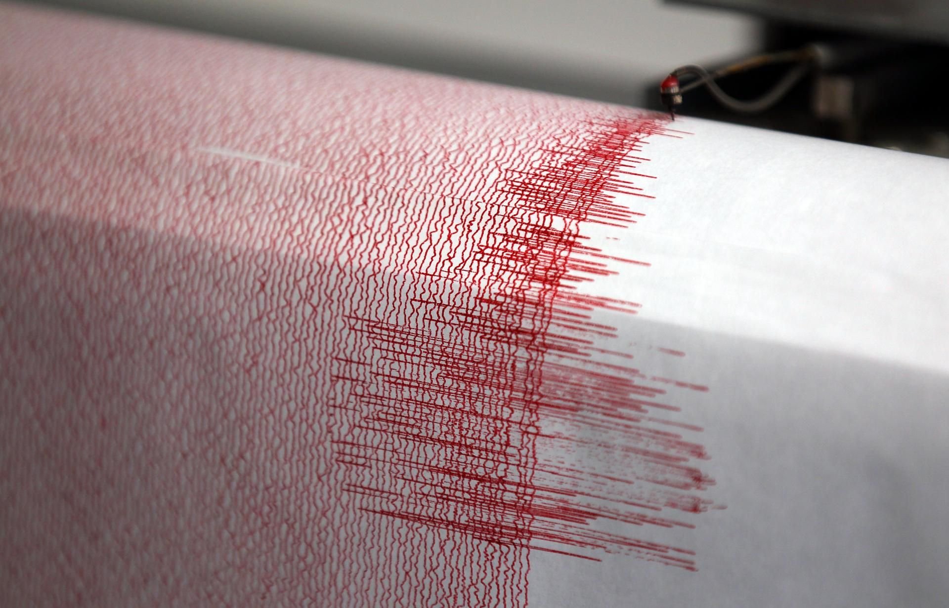 Der Seismograph einer Erdbebenwarte verzeichnet Ausschläge.
