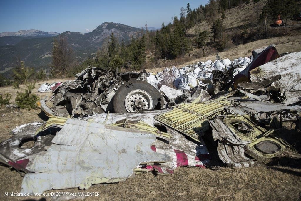 Wrackteile der abgestürzten Germanwings-Maschine 2015 in den Alpen.