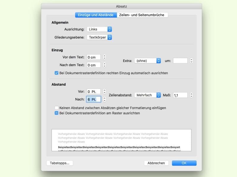 Im Bereich „Format” kann man den Abstand zwischen den Absätzen definieren. Foto: dpa-infocom