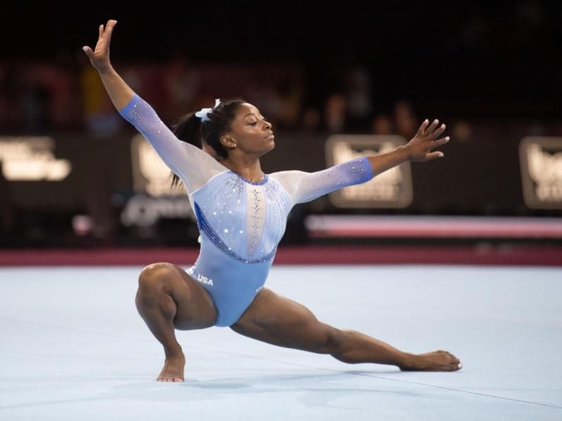 Simone Biles zeigte in Stuttgart zwei neue Elemente, die nach ihr benannt wurden. Foto: Marijan Murat/dpa