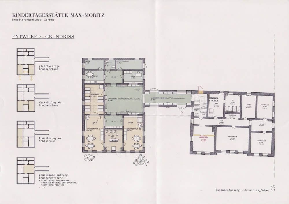 Entwurf für die Kita-Erweiterung (linke Seite): Beide Gebäudeteile sollen verbunden werden.