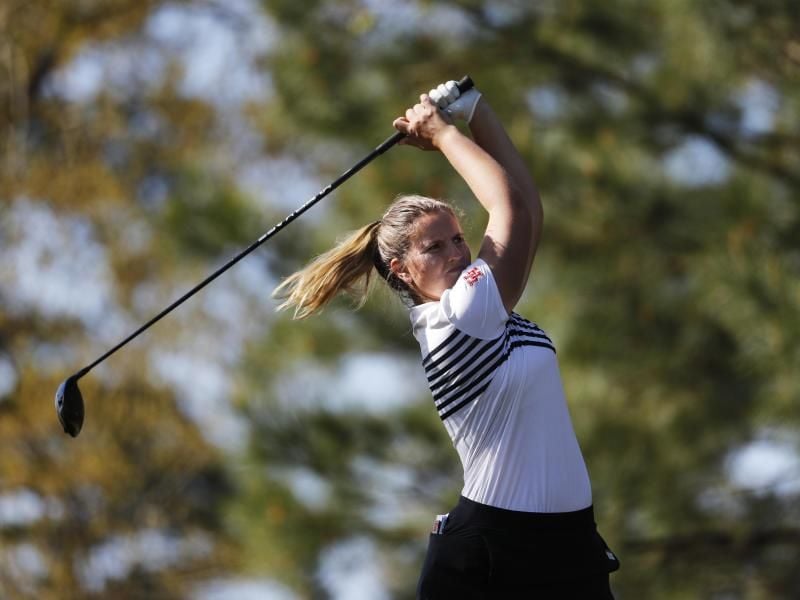 Golferin Leonie Harm in Aktion. Foto: David Goldman/AP/dpa