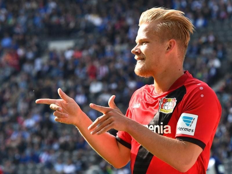 Joel Pohjanpalo hat seinen Vertrag bei Bayer Leverkusen verlängert. Foto: Soeren Stache