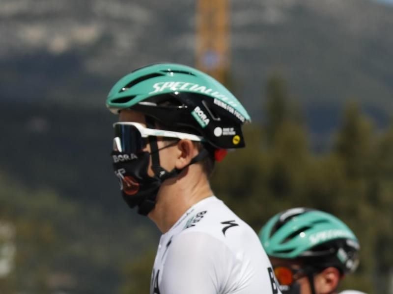 Musste aufgeben: Gregor Mühlberger vom Team Bora-hansgrohe. Foto: Sebstien Nogier/Pool EPA/AP/dpa