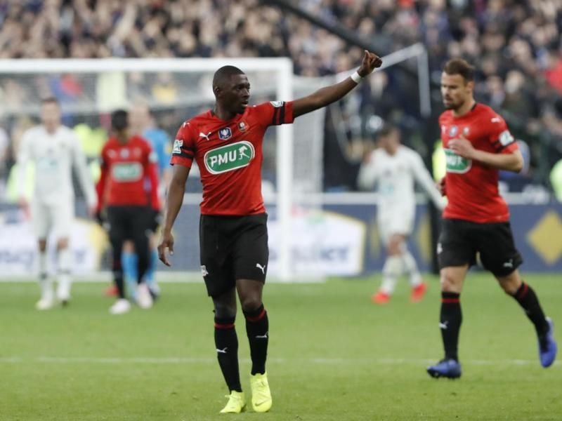 Stade Rennes Hamari Traore jubelt nach dem Anschlusstor zum 1:2. Foto: Thibault Camus/AP