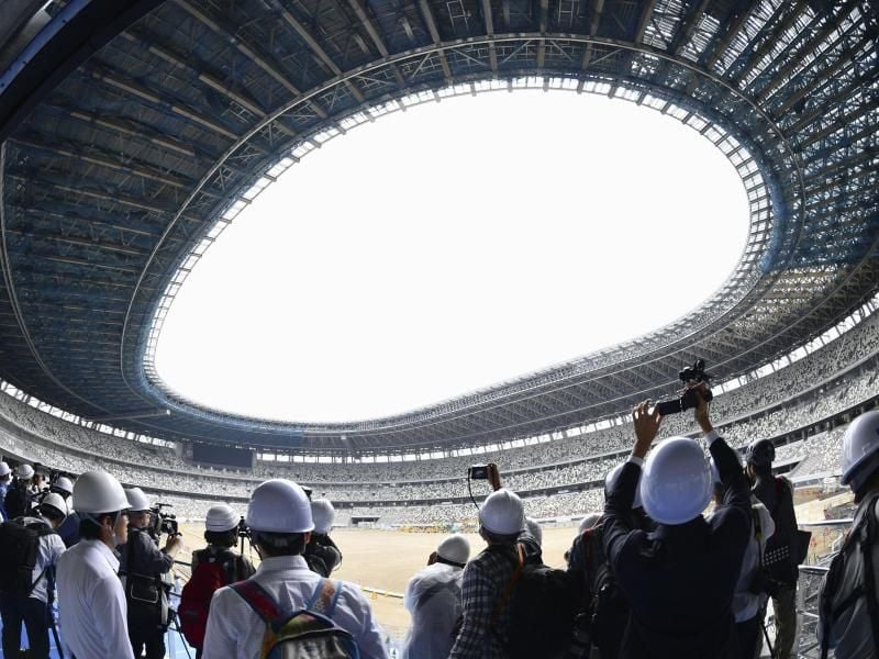 Besichtigung des fast fertigen neuen japanischen Nationalstadions in Tokio. Foto: -/kyodo