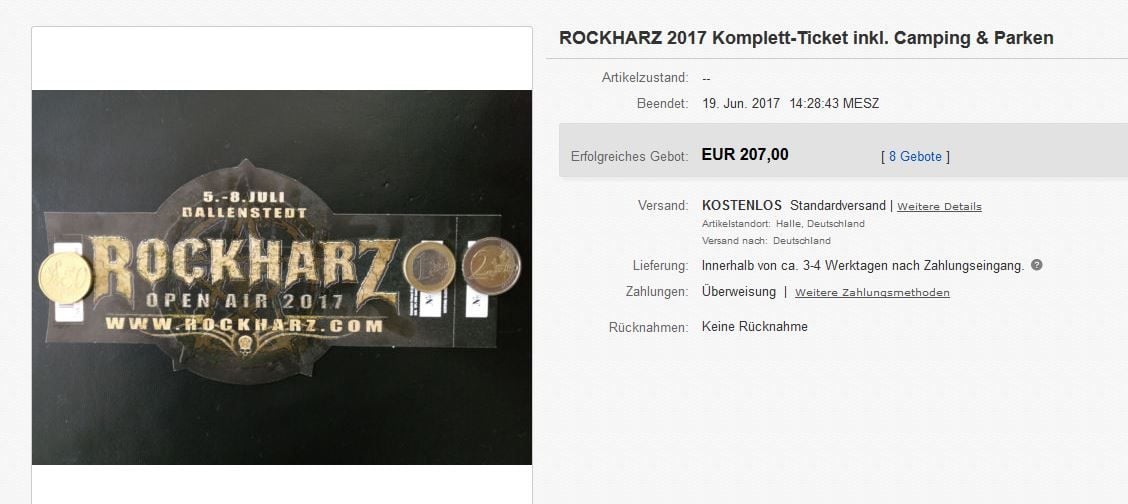 Tickets für das Metal-Festival „Rockharz“ wurden online für mehr als 200 Euro angeboten.