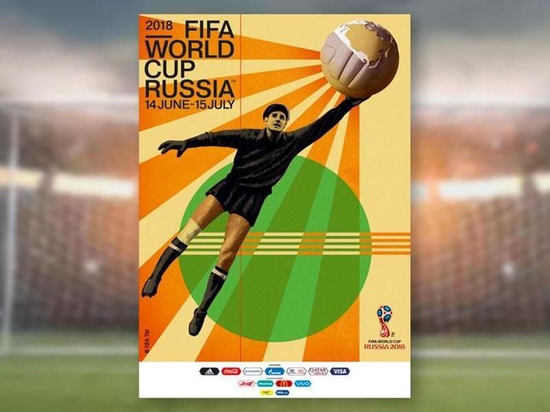 Russisches Fußball-Idol: Torwart Lew Jaschin wirbt auf dem offiziellen Poster für die WM 2018 in Russland. Foto: dpa