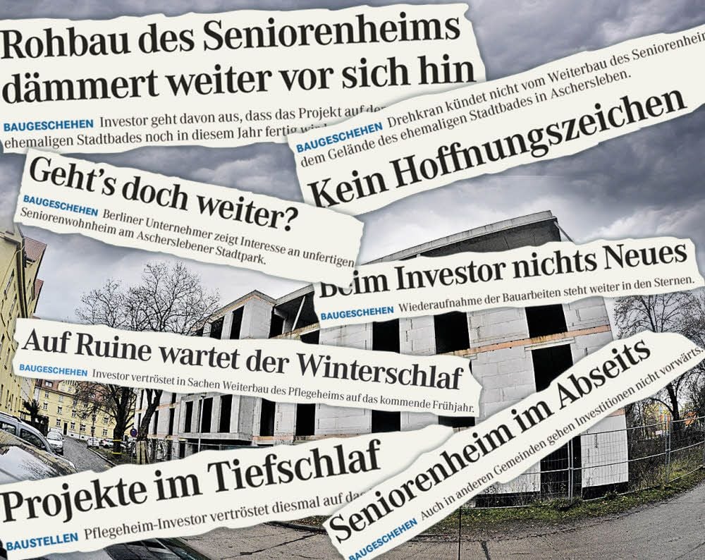 Eine Sammlung von MZ-Schlagzeilen über die Invest-Ruine in der Schillerstraße in Aschersleben.