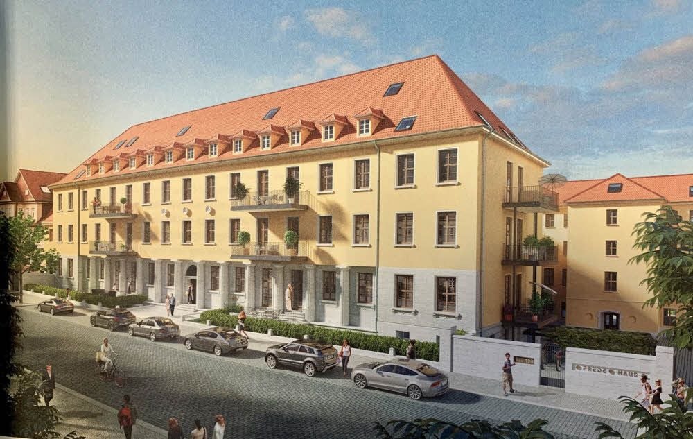 Die Visualisierung der Stadtbau Wohnprojekte GmbH zeigt die Immobilie, wie sie nach der Sanierung einmal aussehen soll.