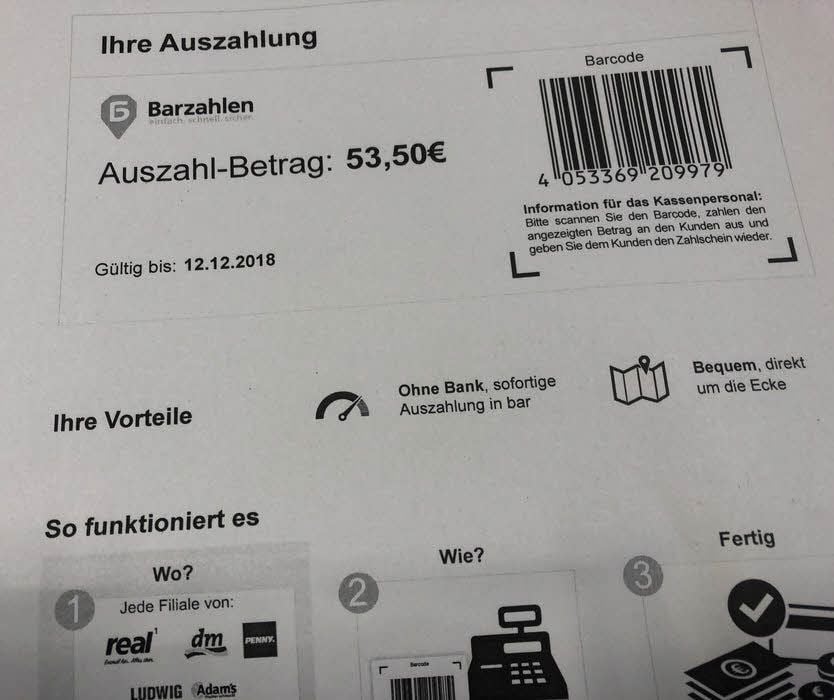 Muster eines Auszahlscheins.