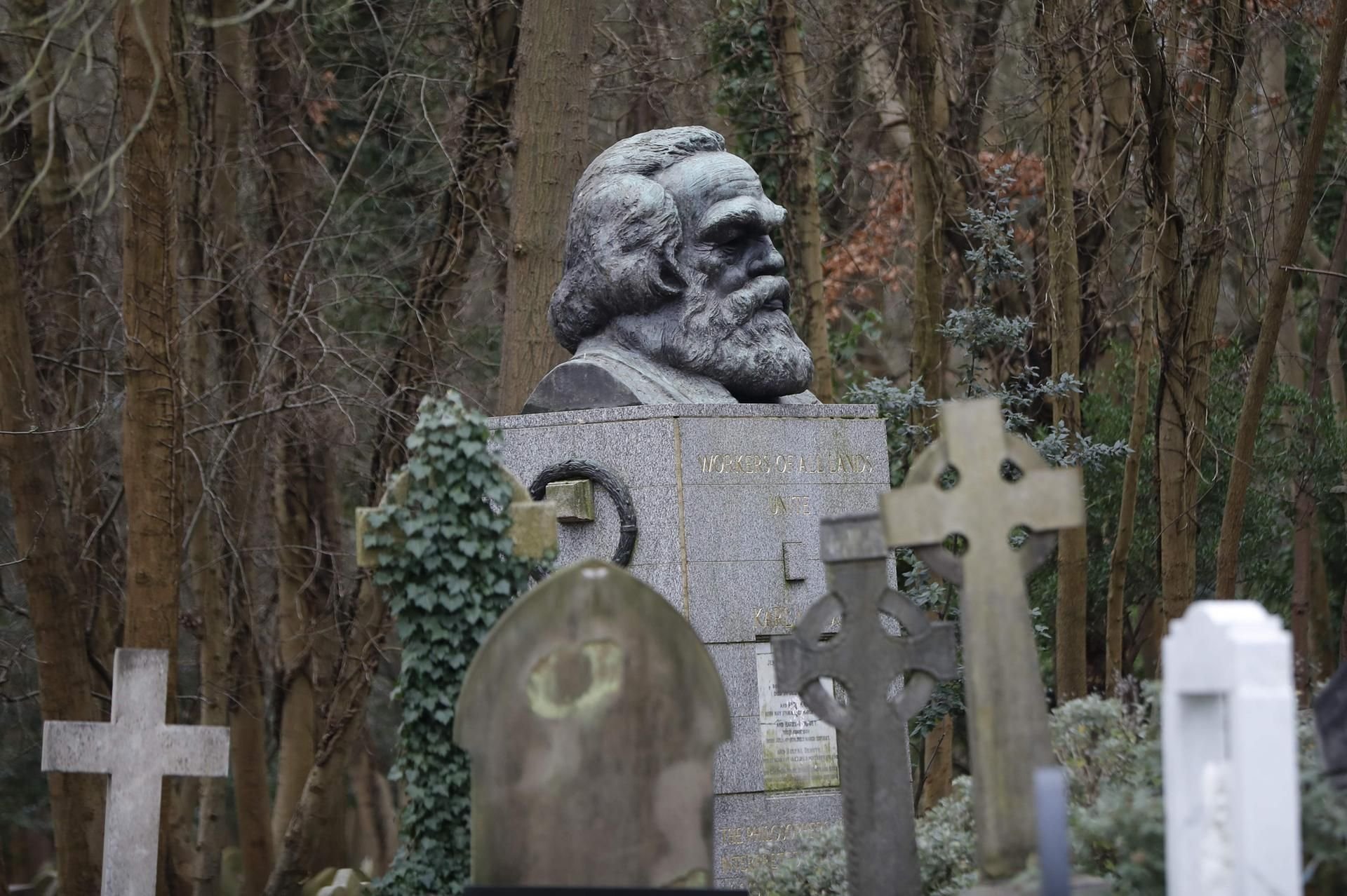 Ein Foto von Marx' Grabstelle in London, aufgenommen am 5. Februar 2019.
