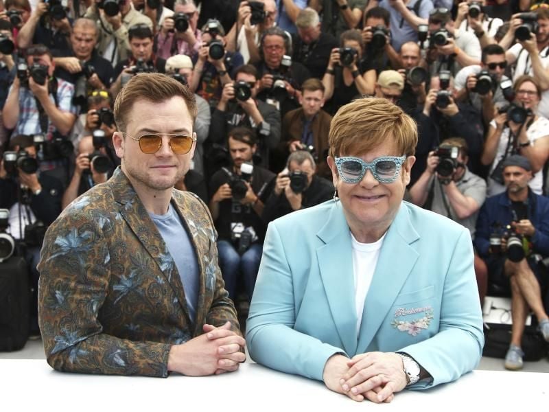 Taron Egerton und Sir Elton John präsentieren „Rocketman” in Cannes. Foto: Joel C Ryan/Invision/AP/