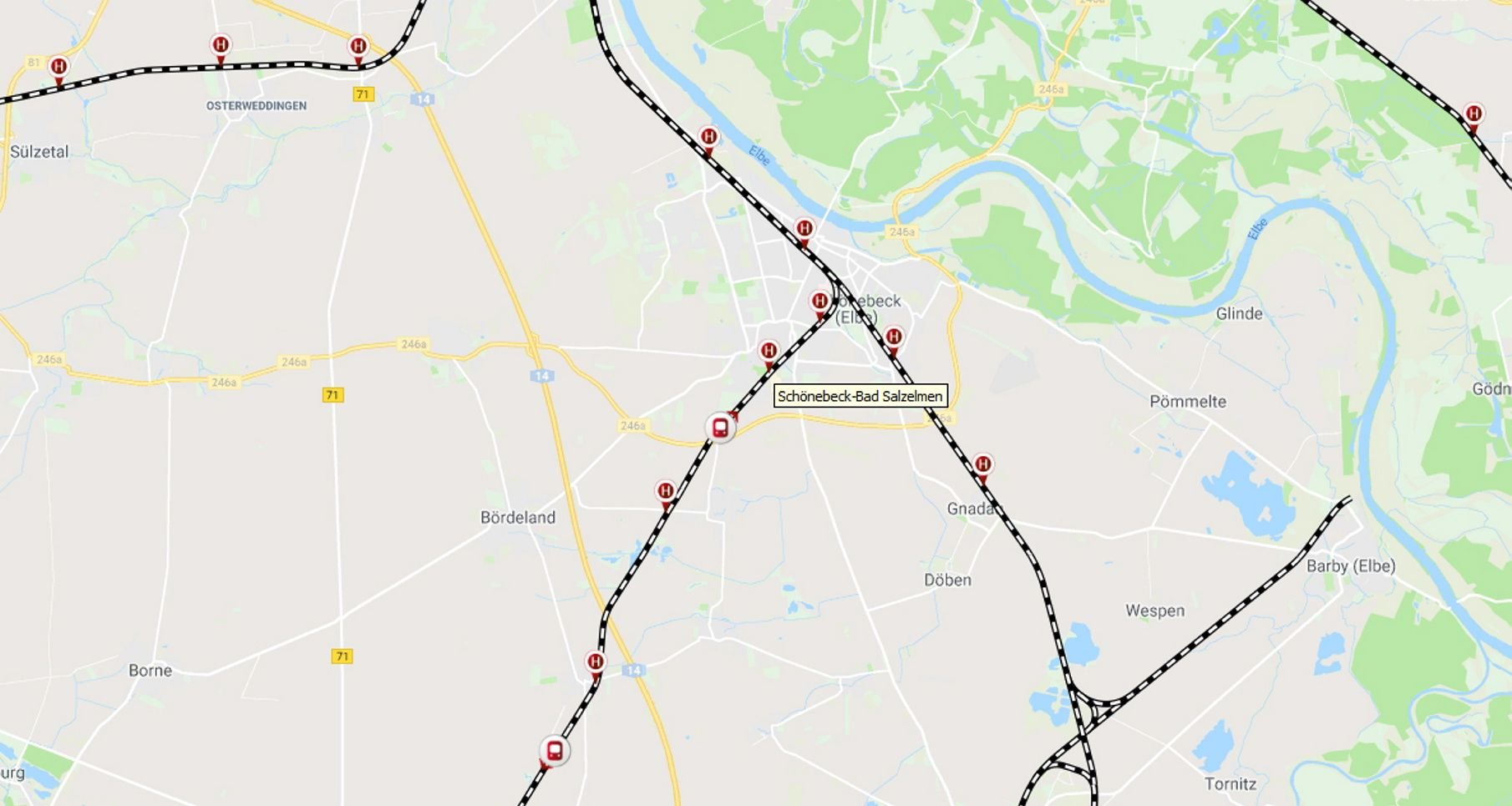 Der Bahnhof Bad Salzelmen befindet sich auf der Bahnstrecke zwischen Schönebeck und Staßfurt (Salzlandkreis).