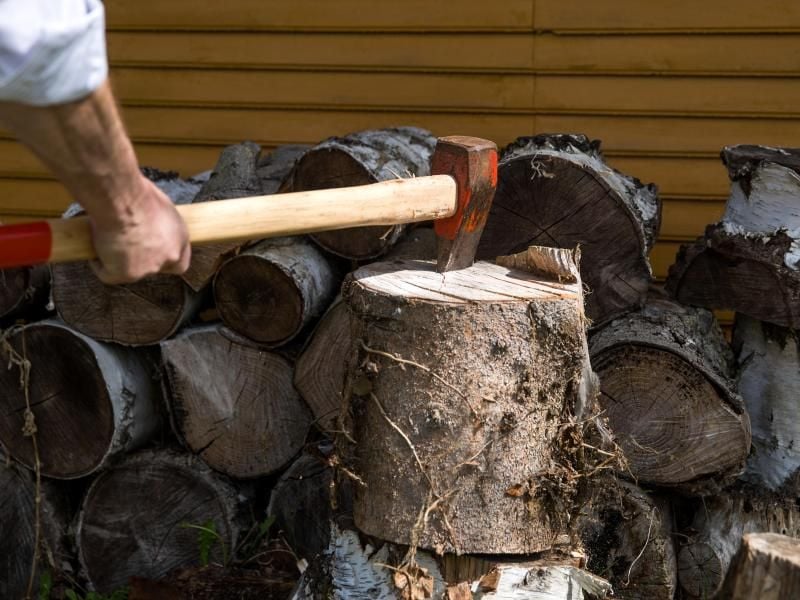 Der Hackklotz sollte so hoch sein, dass der Stiel der Axt parallel zum Boden verläuft, wenn die Klinge das Holz trifft. Foto: Daniel Karmann