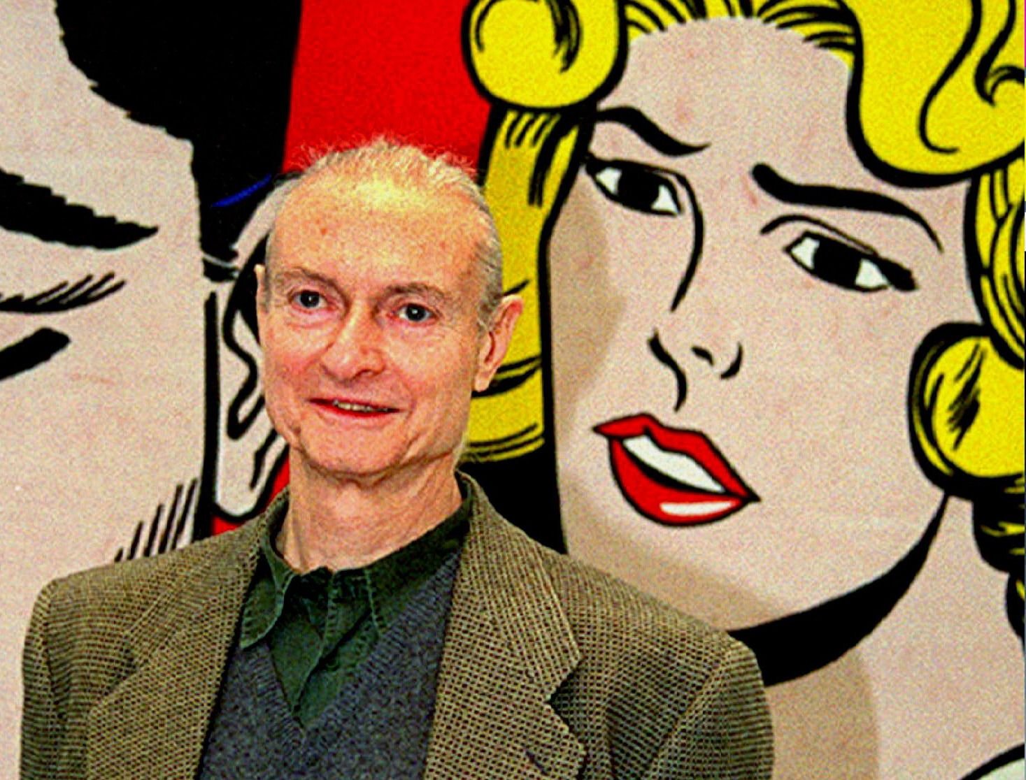 Der amerikanische Maler und Graphiker Roy Lichtenstein steht 1995 vor seinem Ölgemälde "Forget it!, Forget me!".